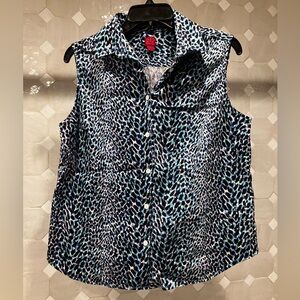 Sleeveless Blue and Black Leopard Print Blouse top
